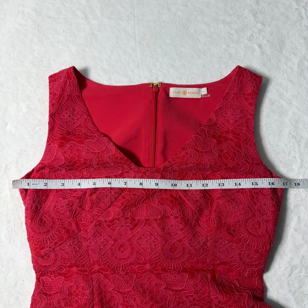 Tory Burch Dark Pink Cameron Floral Embroidered Sheath Dress Size 4 - Picture 4 of 8